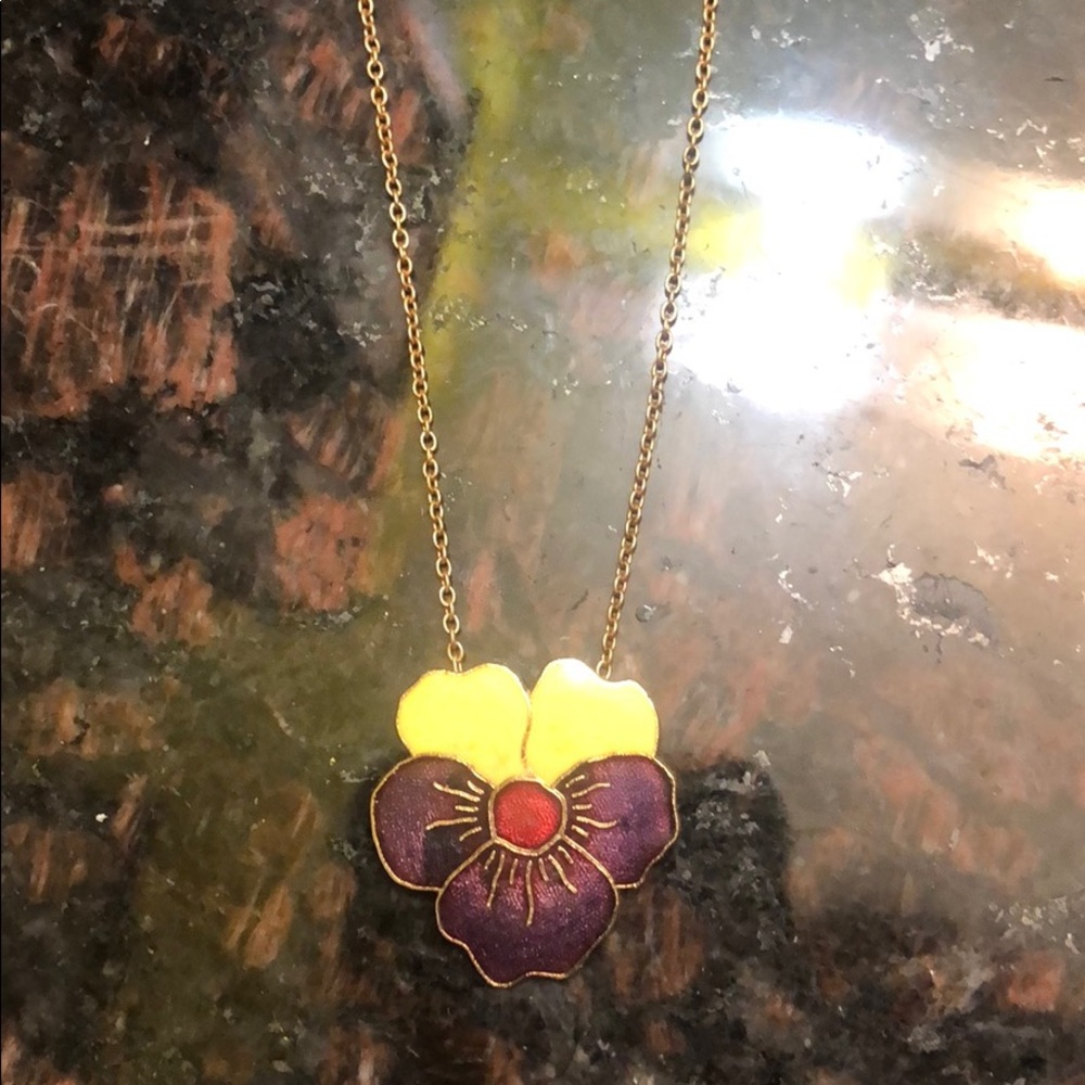 Enamel pansy necklace
